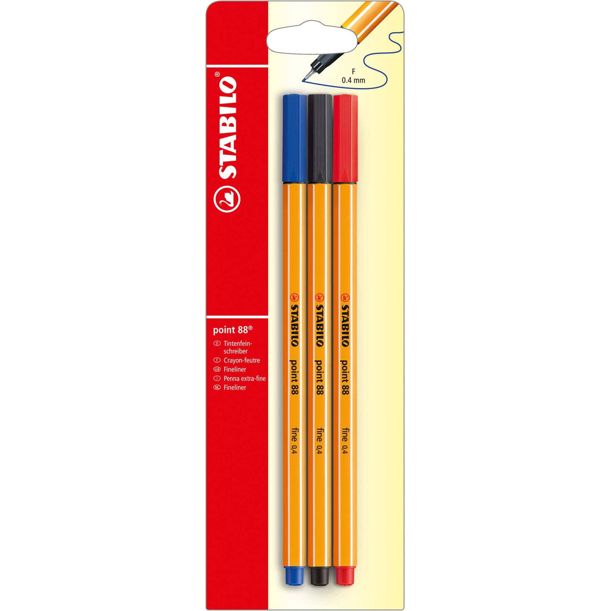 Fineliner Stabilo Point 88, 3 culori / set, rosu, negru, albastru Finelinere Stabilo