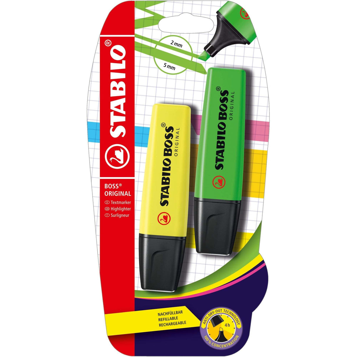 Textmarker Stabilo Boss Original, 2 culori / set, galben, verde Textmarkere Stabilo