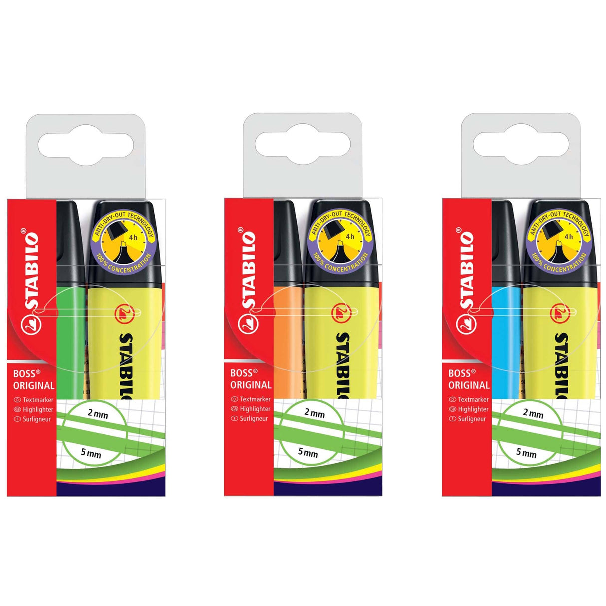 Textmarker Stabilo Boss Original, 2 culori asortate/ set Textmarkere Stabilo