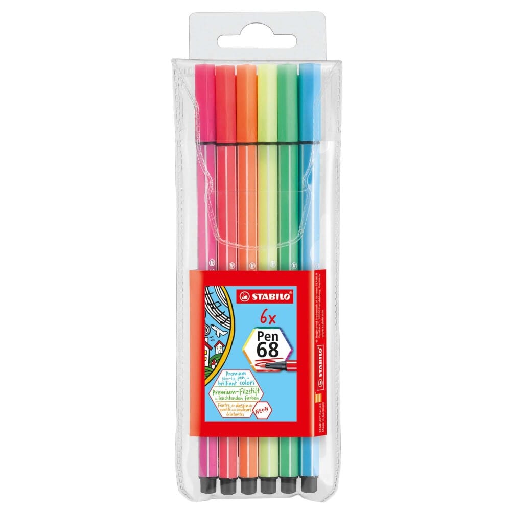 Carioca Stabilo Pen 68, 6 culori / set, culori fluorescente Carioci Stabilo