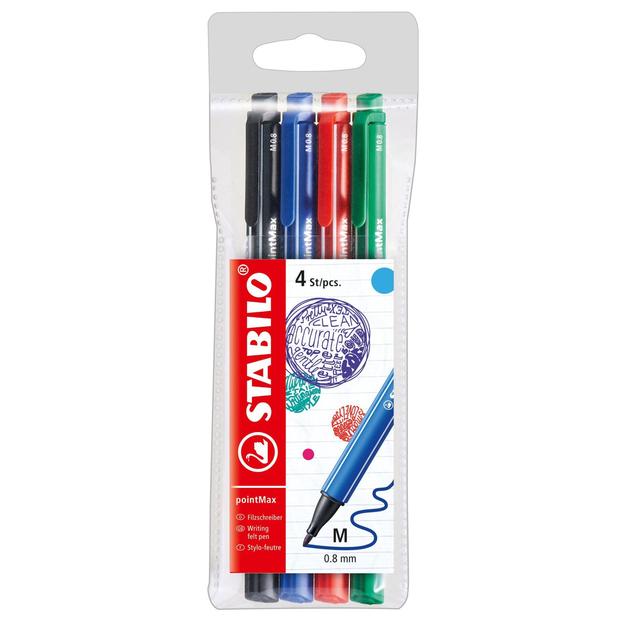 Fineliner Stabilo PointMax, 4 culori / set, culori standard Finelinere Stabilo