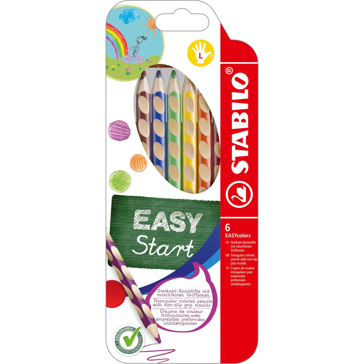 Creioane colorate Stabilo EASYcolors, pentru stangaci, 6 culori / set Creioane colorate Stabilo
