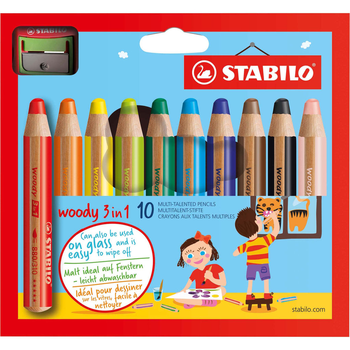 Creioane colorate Stabilo Woody 3-in-1 10 culori/set+ascutitoare Creioane colorate Stabilo