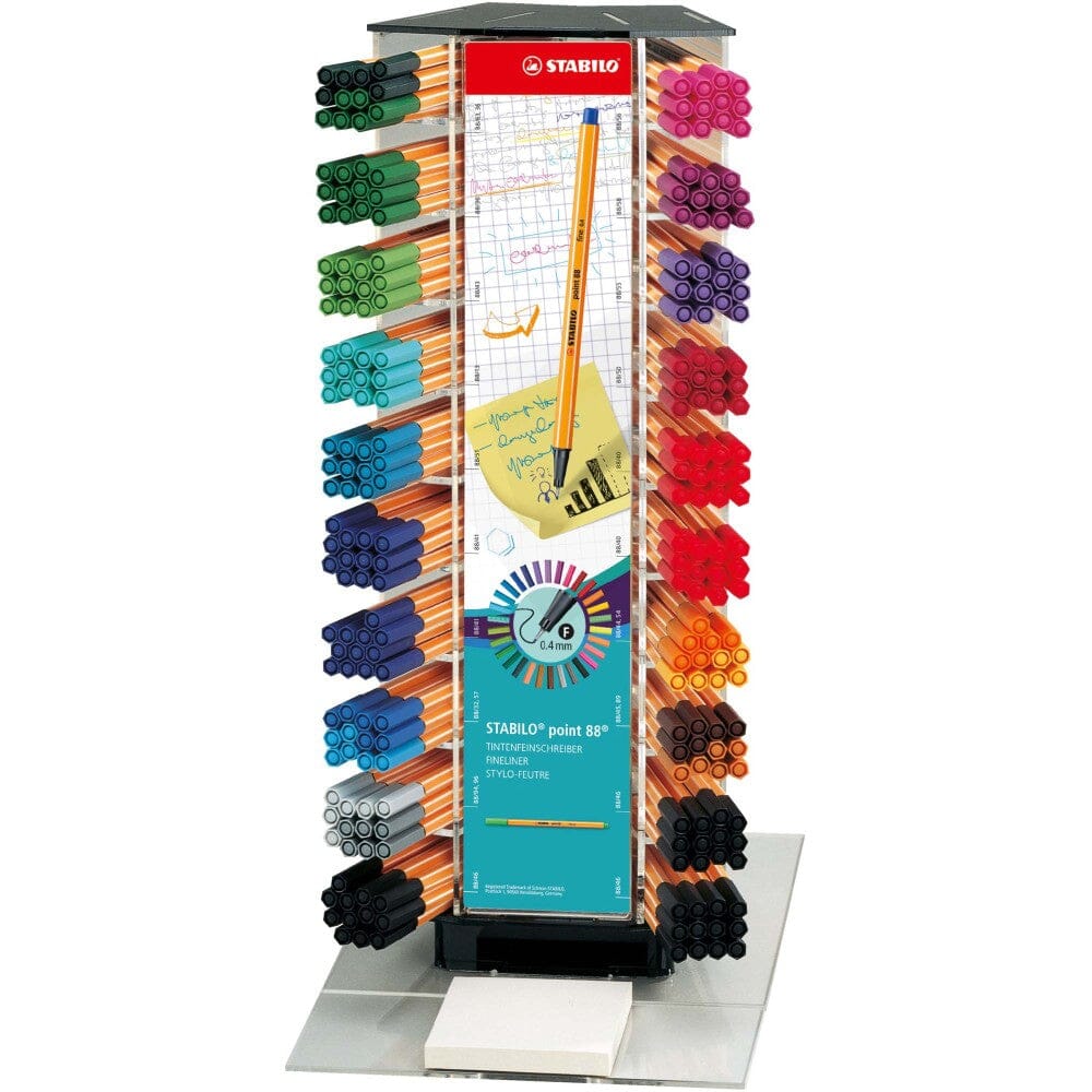 Display fineliner Stabilo Point 88, 240 bucati, 20 culori asortate, cu bloc testare Finelinere Stabilo