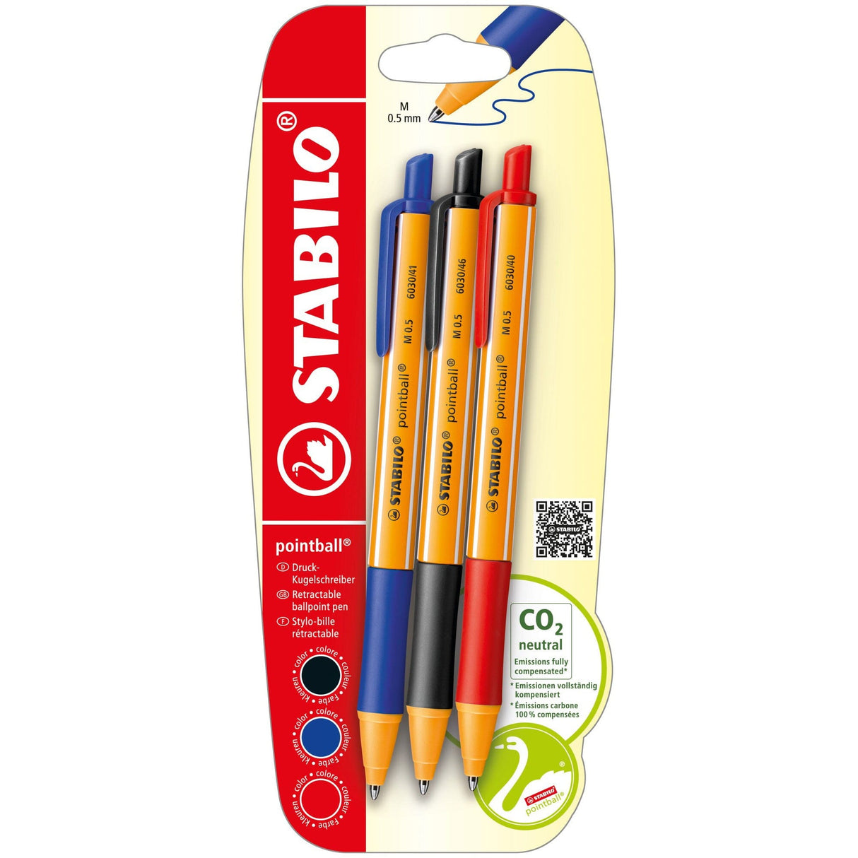 Pix cu mecanism Stabilo Pointball 3 culori / set Pixuri colorate Stabilo