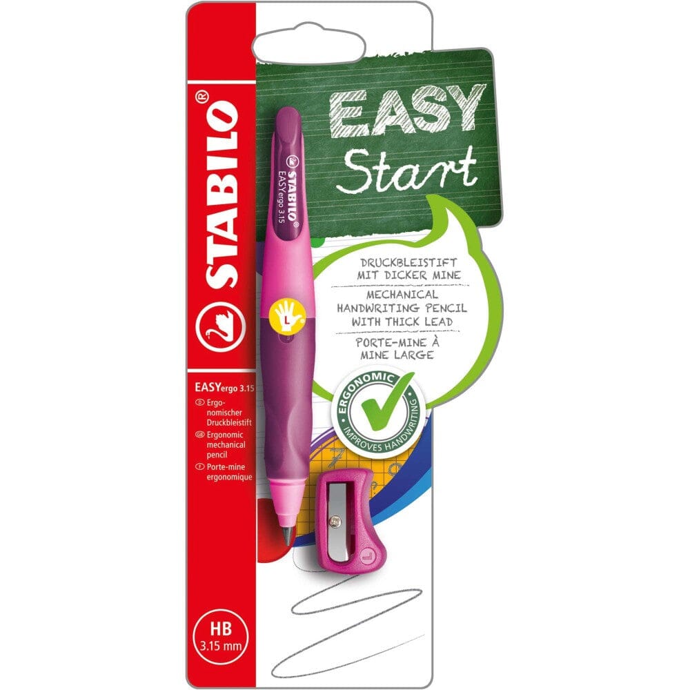 Creion mecanic Stabilo EASYergo 3.15, pentru stangaci, roz / lila, cu ascutitoare Creioane mecanice Stabilo
