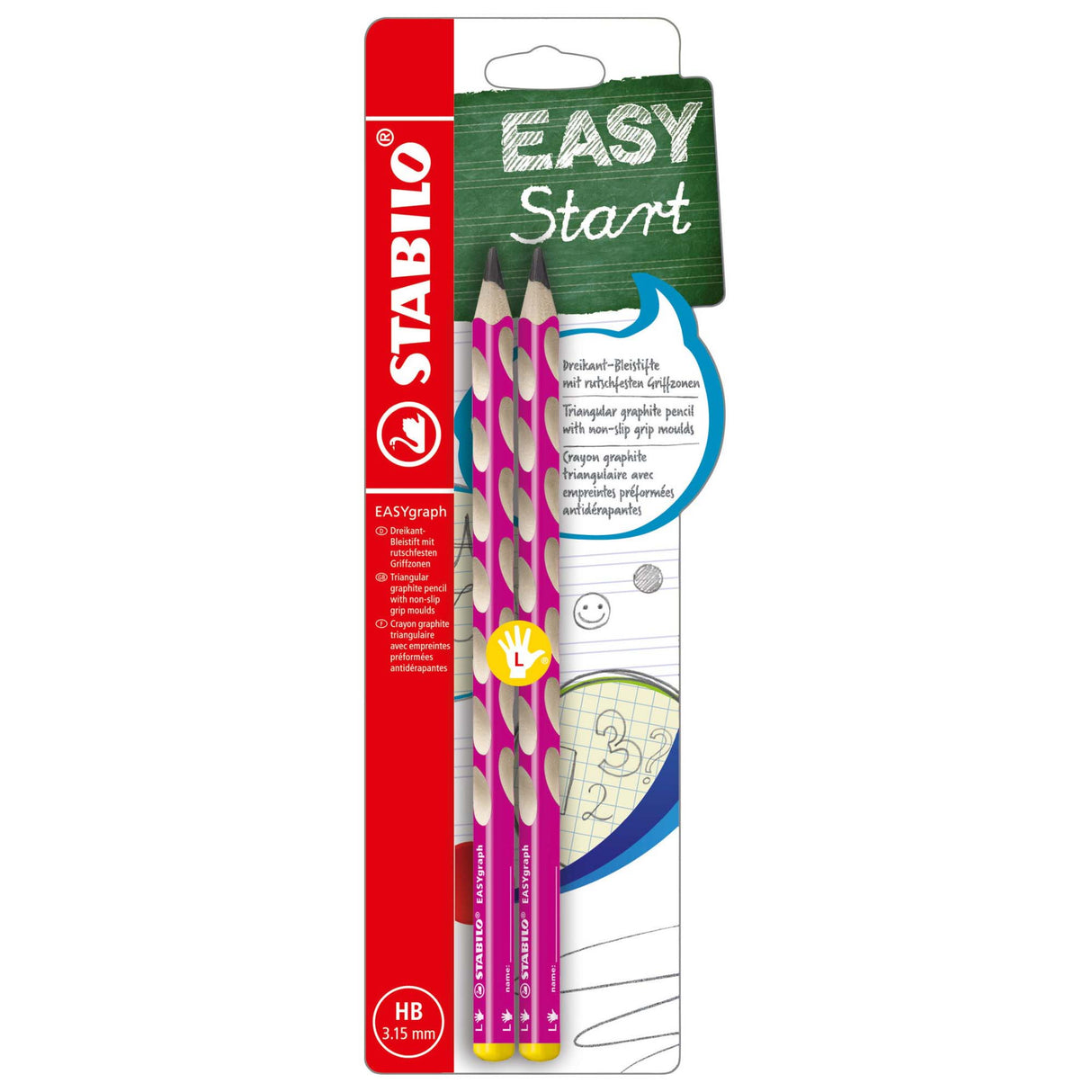 Creion grafit Stabilo EASYgraph, HB, pentru stangaci, roz, set 2 bucati / blister Creioane grafit Stabilo