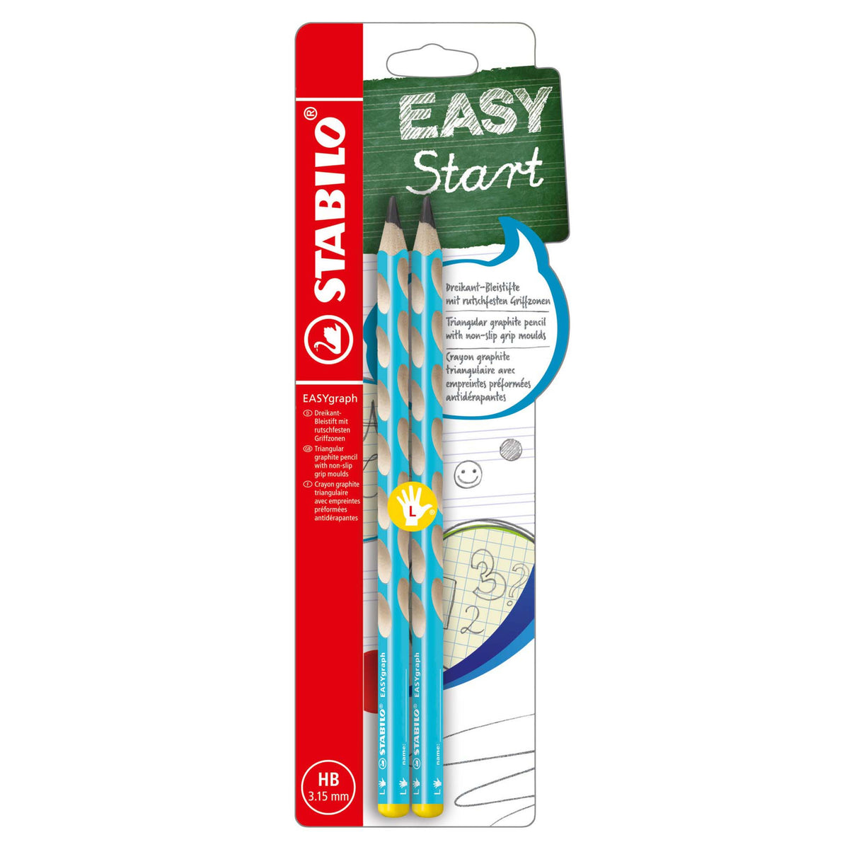 Creion grafit Stabilo EASYgraph, HB, pentru stangaci, bleu, set 2 bucati / blister Creioane grafit Stabilo