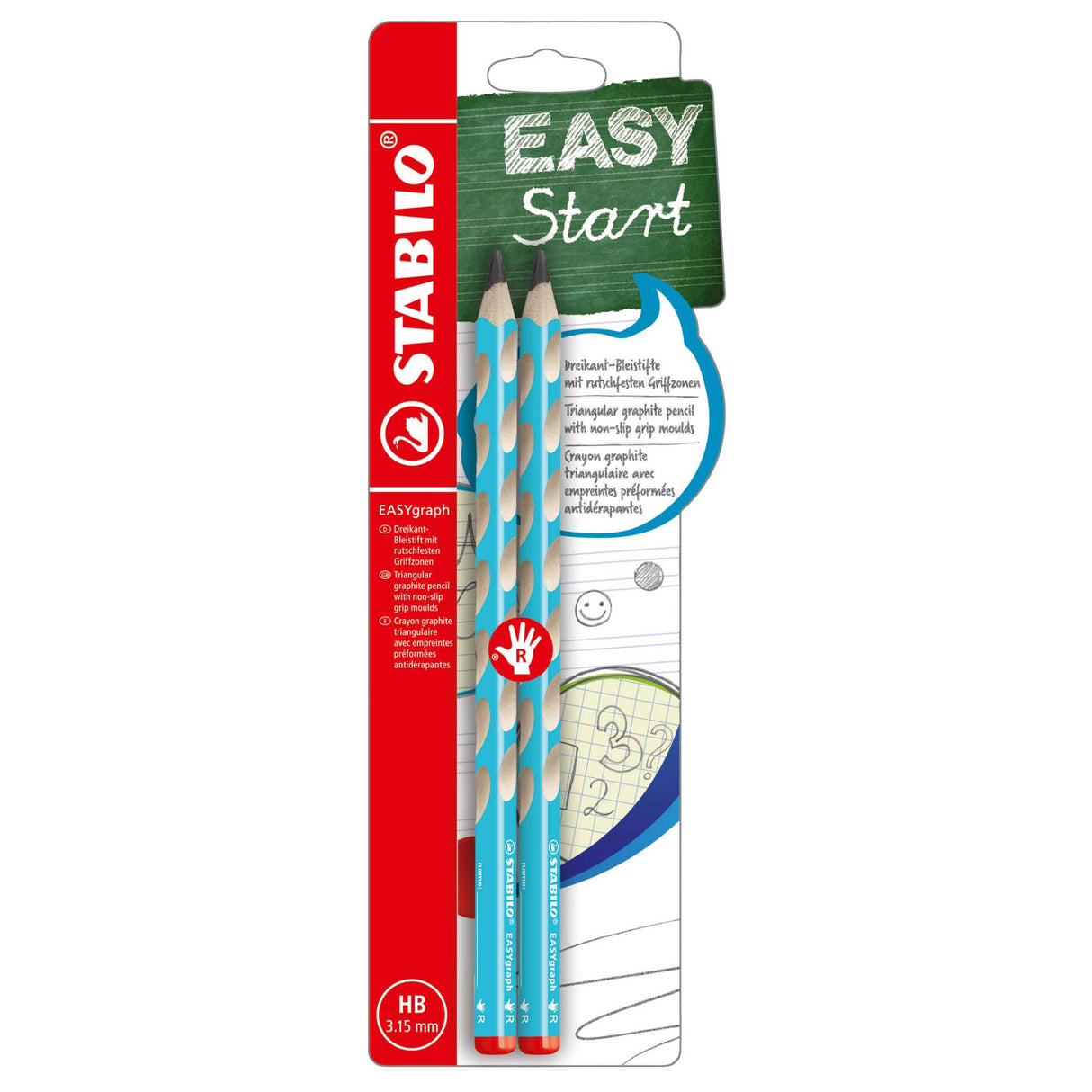 Creion grafit Stabilo EASYgraph, HB, pentru dreptaci, blue, set 2 bucati / blister Creioane grafit Stabilo