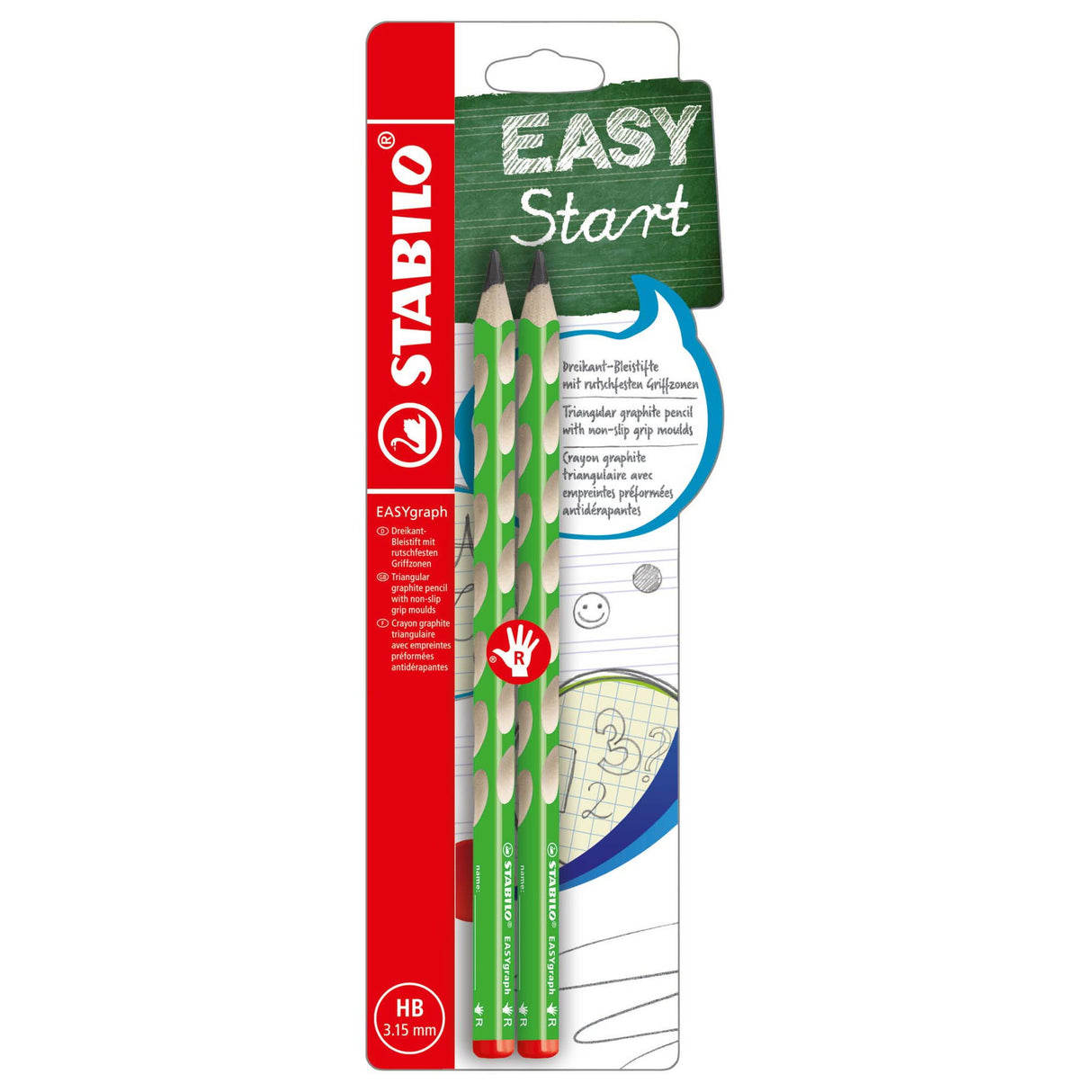 Creion grafit Stabilo EASYgraph, HB, pentru dreptaci, verde, set 2 bucati / blister Creioane grafit Stabilo