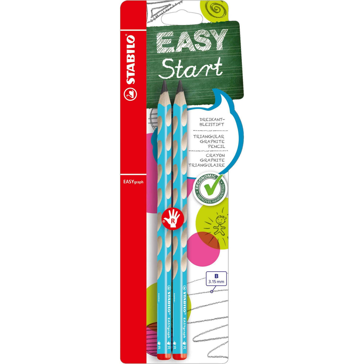 Creion grafit Stabilo EASYgraph, B, pentru dreptaci, bleu, set 2 bucati / blister Creioane grafit Stabilo