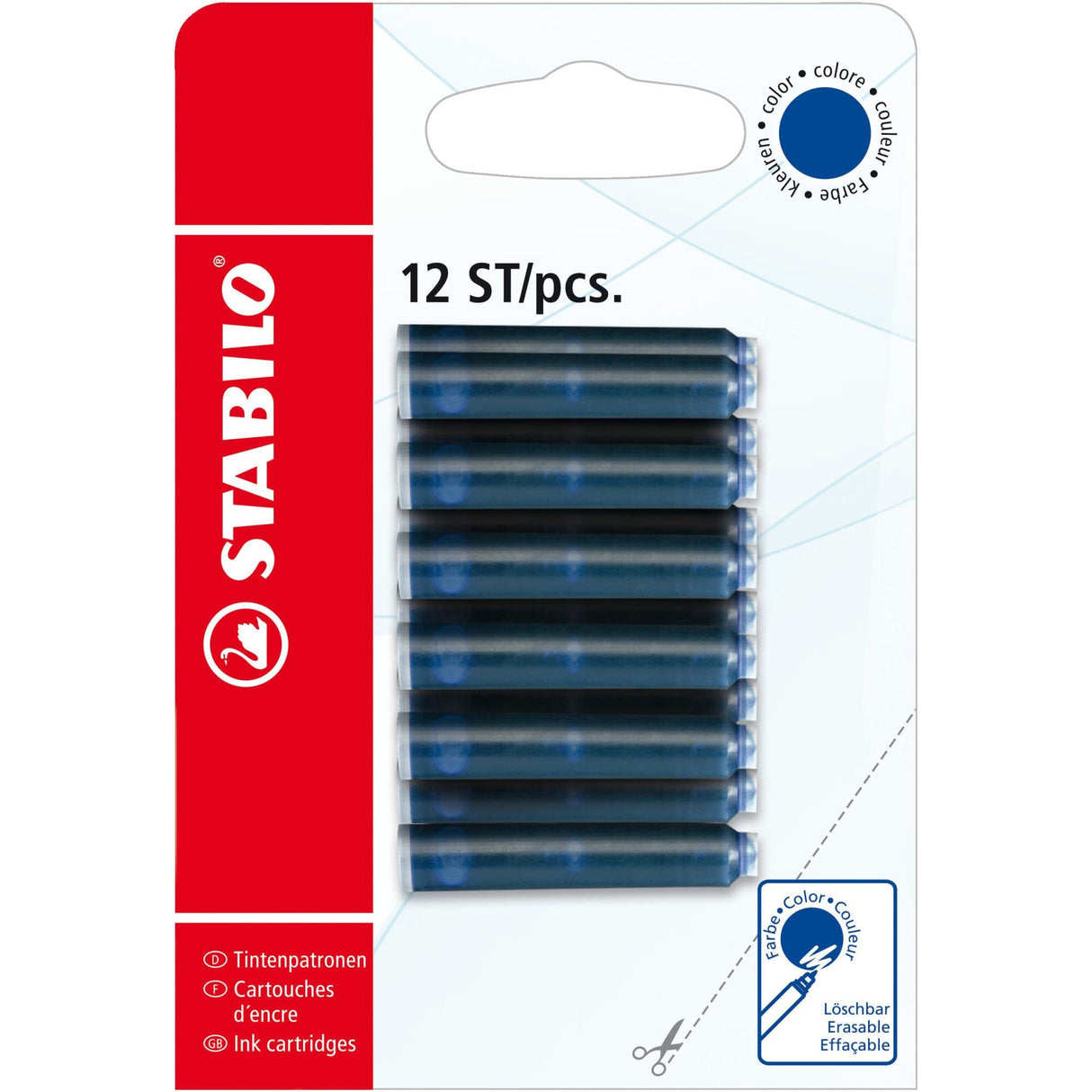 Patroane cerneala Stabilo, 12 bucati / set, albastre Stilouri Stabilo