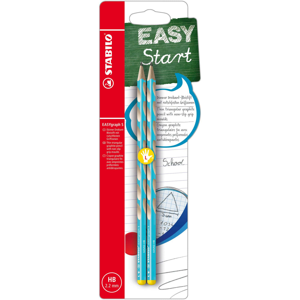 Creion grafit Stabilo EASYgraph S, HB, pentru stangaci, bleu, set 2 bucati / blister Creioane grafit Stabilo