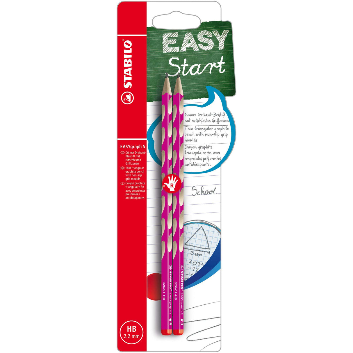 Creion grafit Stabilo EASYgraph S, HB, pentru dreptaci, roz, set 2 bucati / blister Creioane grafit Stabilo