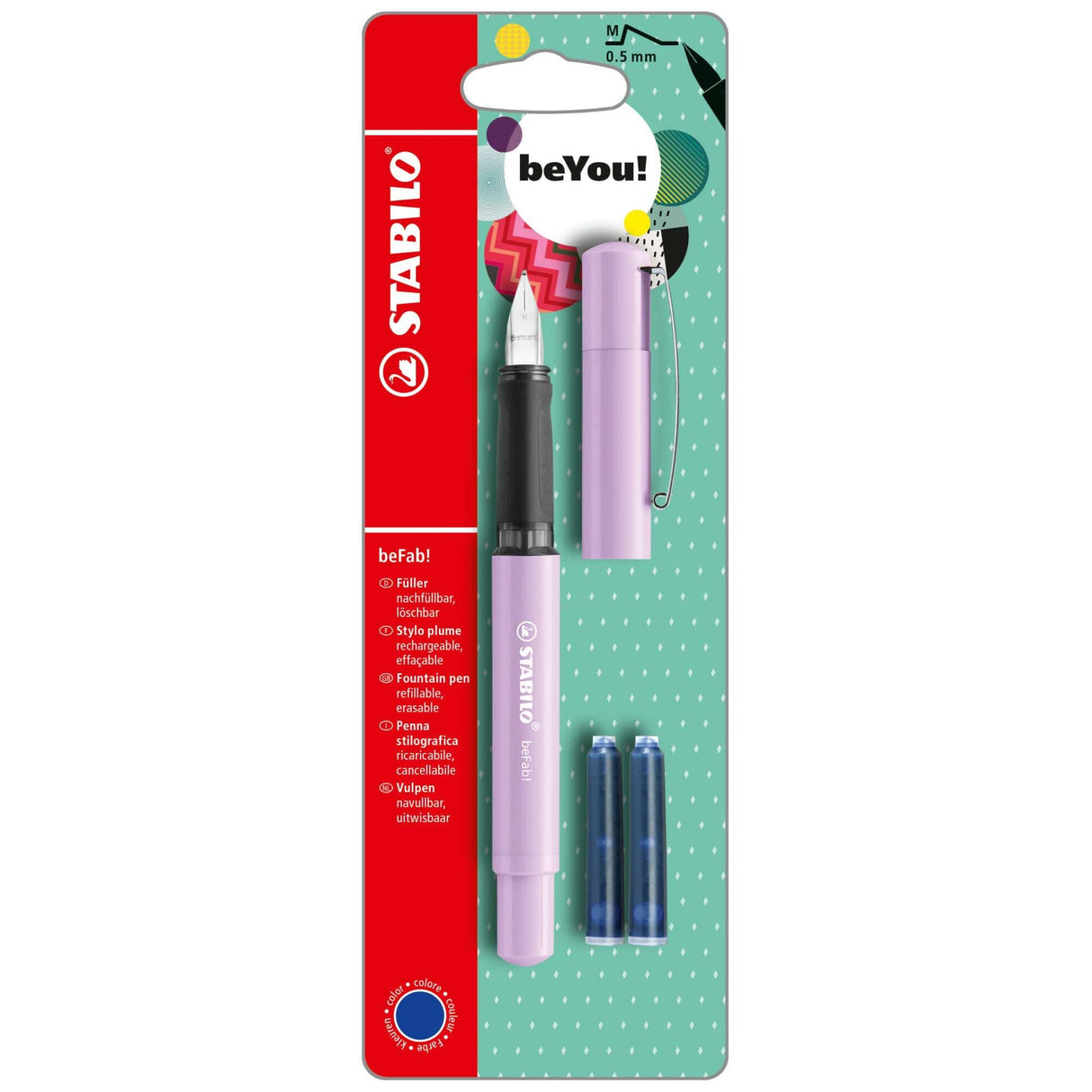 Stilou Stabilo BeYou! beFab!, Pastel, M, mov, 2 rezerve Stilouri Stabilo