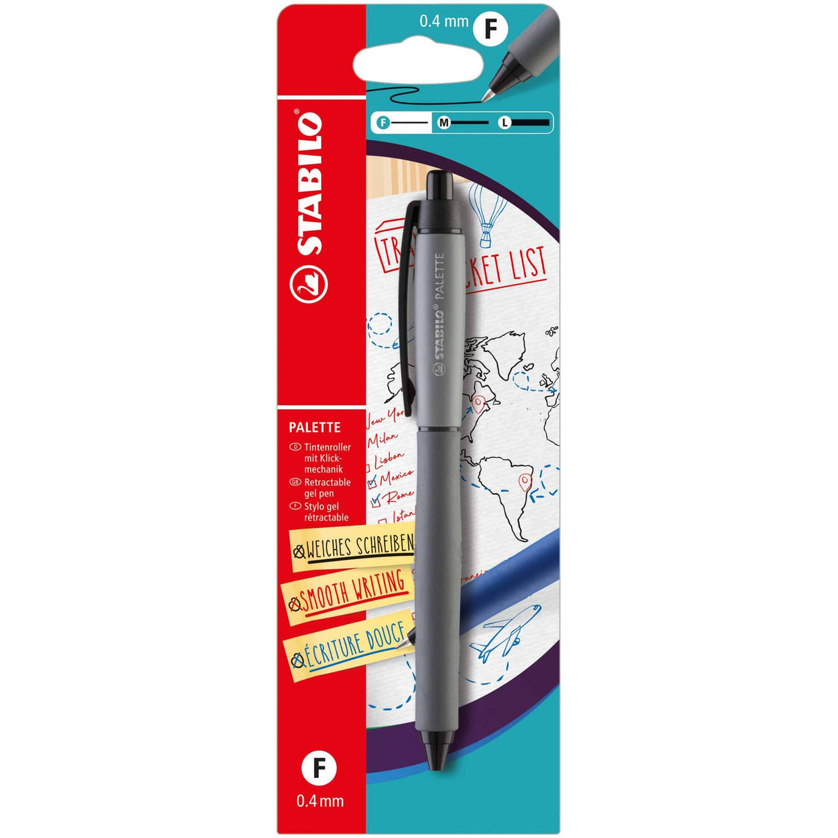 Roller cu gel Stabilo Palette, F, cu mecanism, negru Rollere cu gel Stabilo