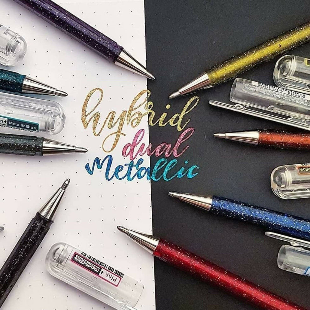 Roller cu Gel Pentel Hybrid Duo vopsea metalizata+gel 4 culori/set ROLLERE CU GEL Pentel
