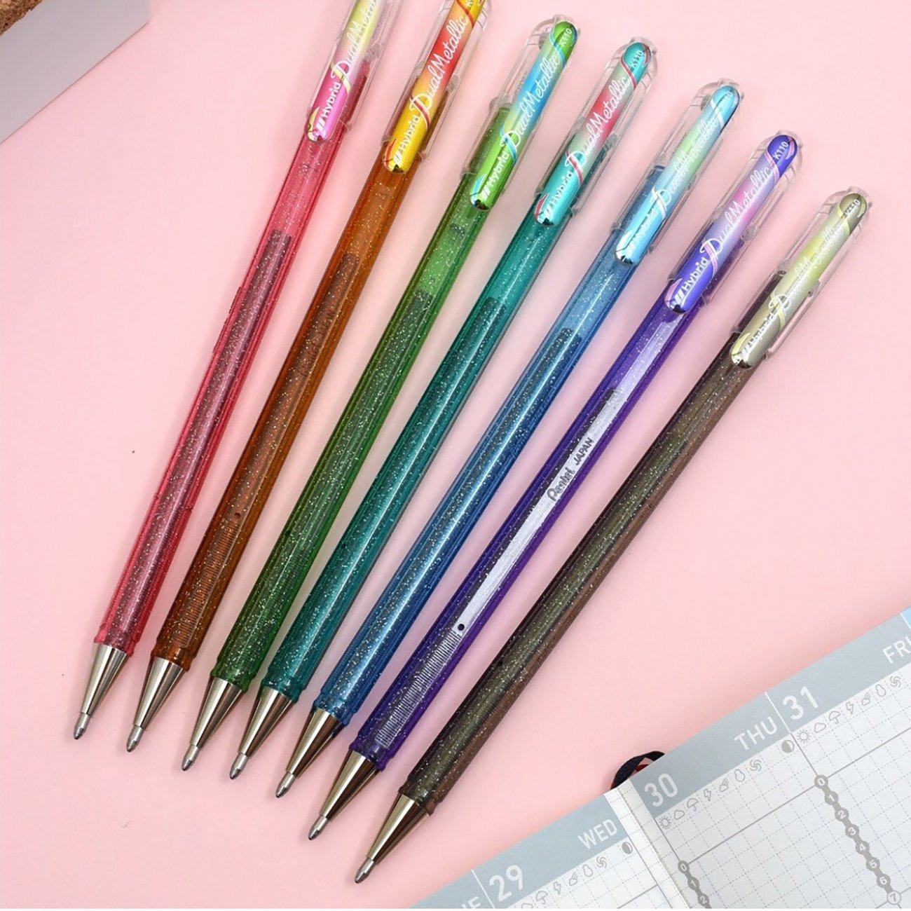 Roller cu Gel Pentel Hybrid Duo vopsea metalizata+gel 4 culori/set ROLLERE CU GEL Pentel