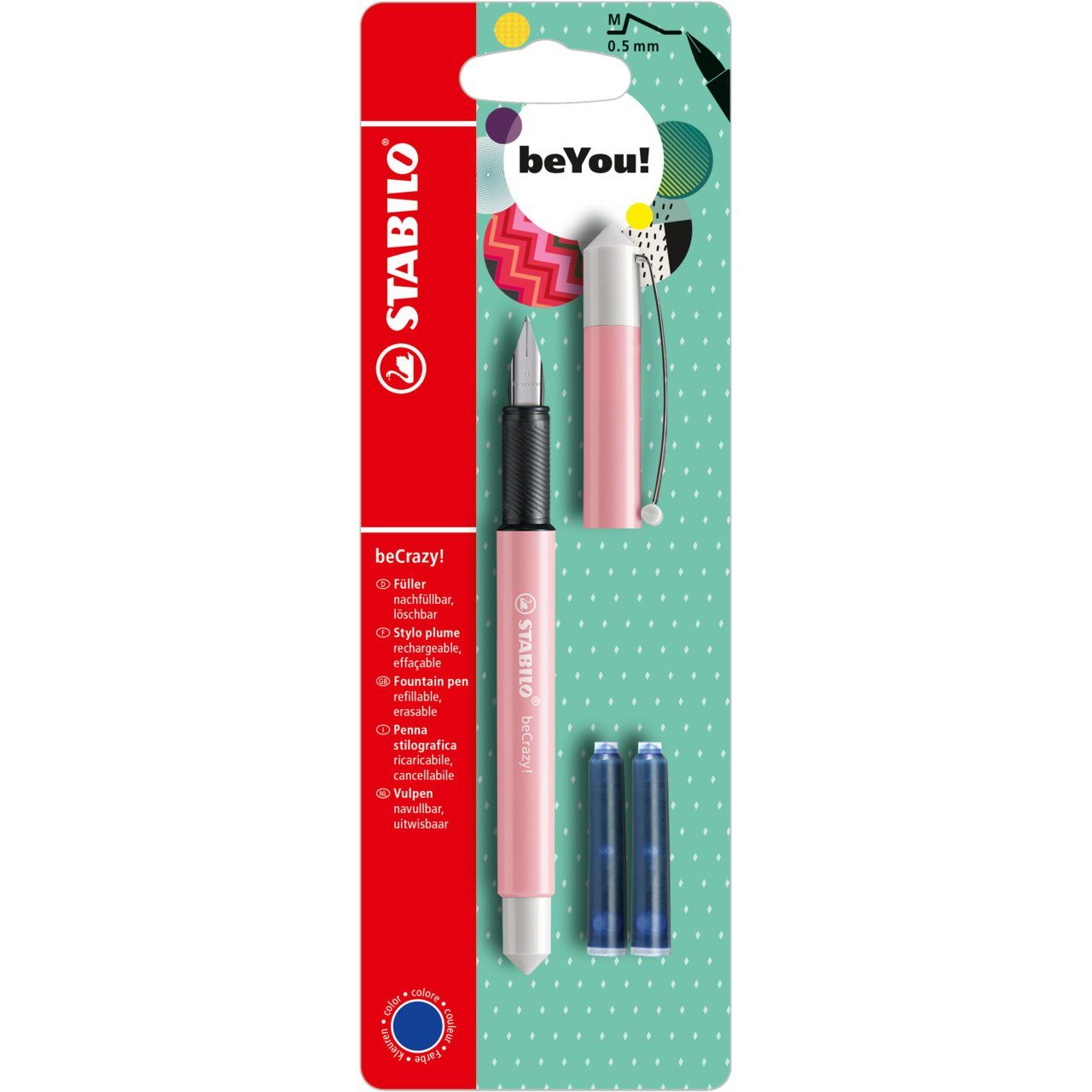 Stilou Stabilo beCrazy!, roz pastelat/alb + 2 rezerve, blister Pixuri Stabilo