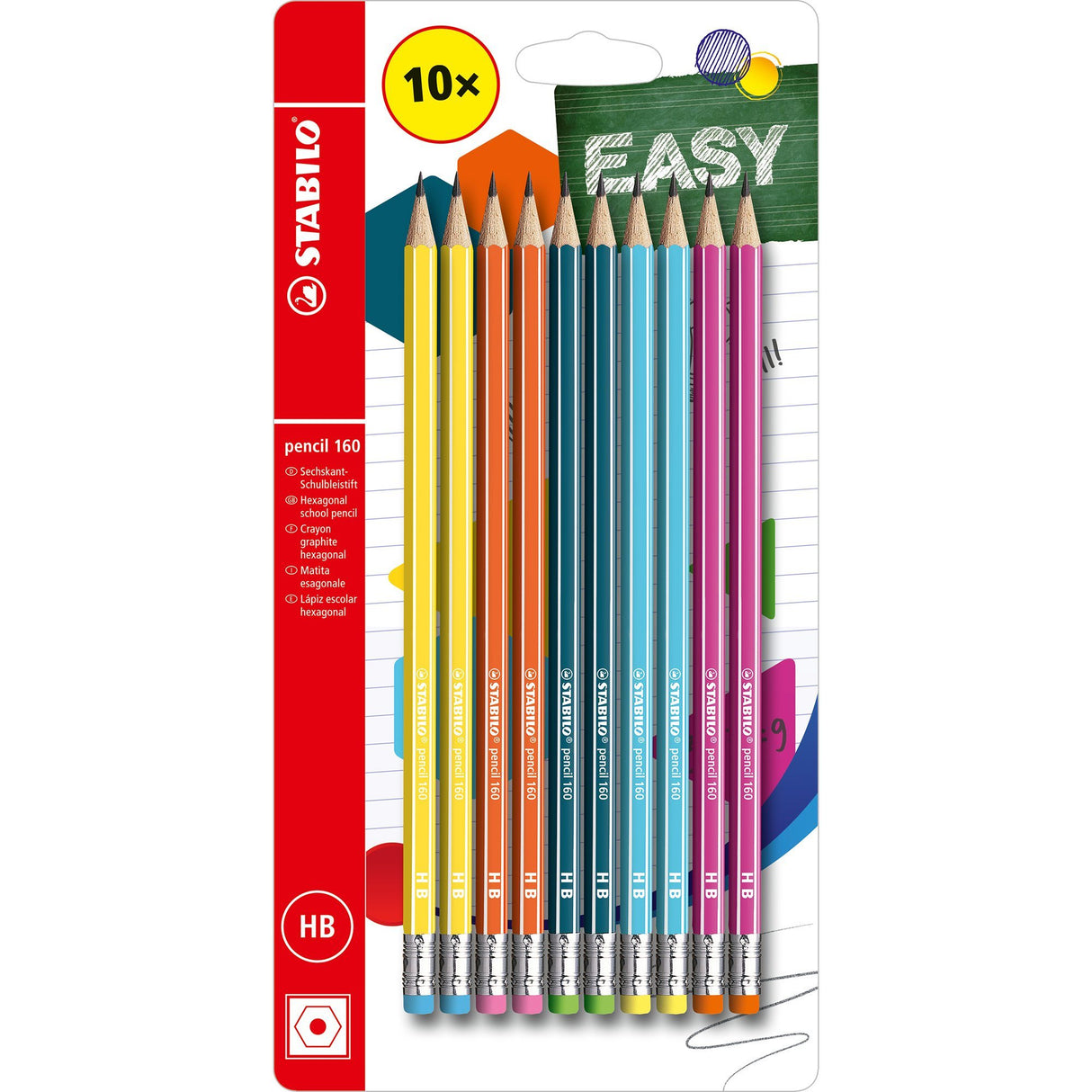 Set 10 creioane grafit cu radiera tip HB 160 Creioane grafit Stabilo