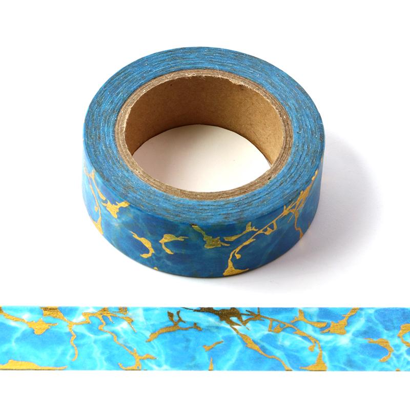 Banda Washi - Albastra Model Auriu Banda Washi Paperie.ro