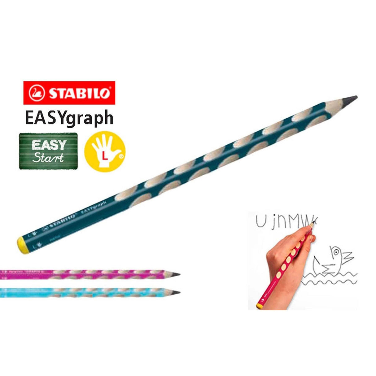 Creion grafit Stabilo EASYgraph S, HB, pentru dreptaci, roz, set 2 bucati / blister Creioane grafit Stabilo