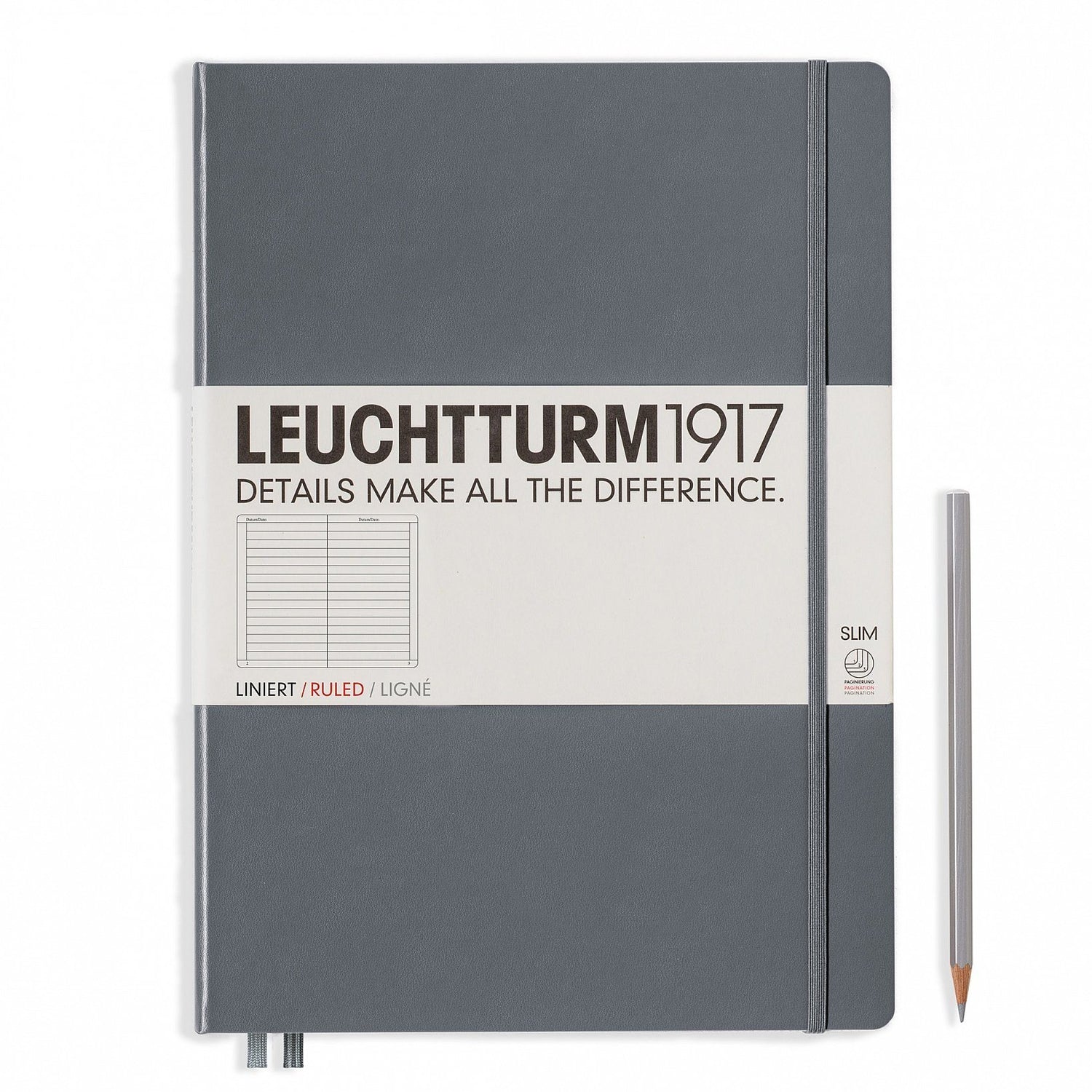 Agenda Mate Master Slim (A4+) - Antracit, 123 pagini A4+ MasterSlim, Hardcover, 123 Leuchtturm 1917