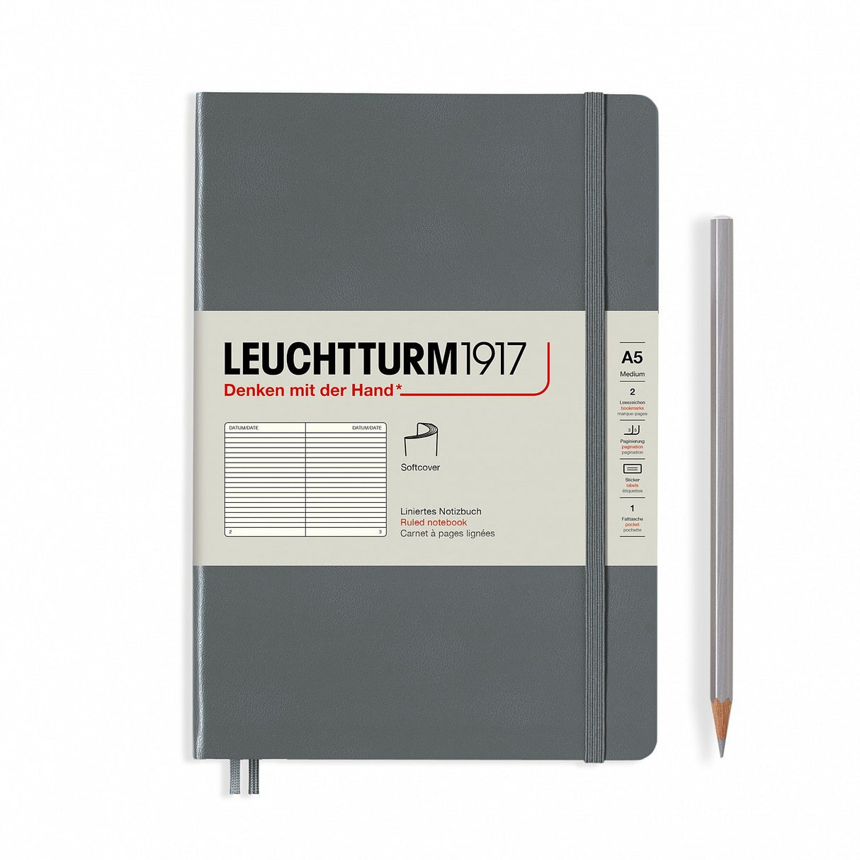 Agenda BUJO punctata A5 Softcover - Antracit, 123 pagini BUJO, A5, punctata, softcover Leuchtturm 1917