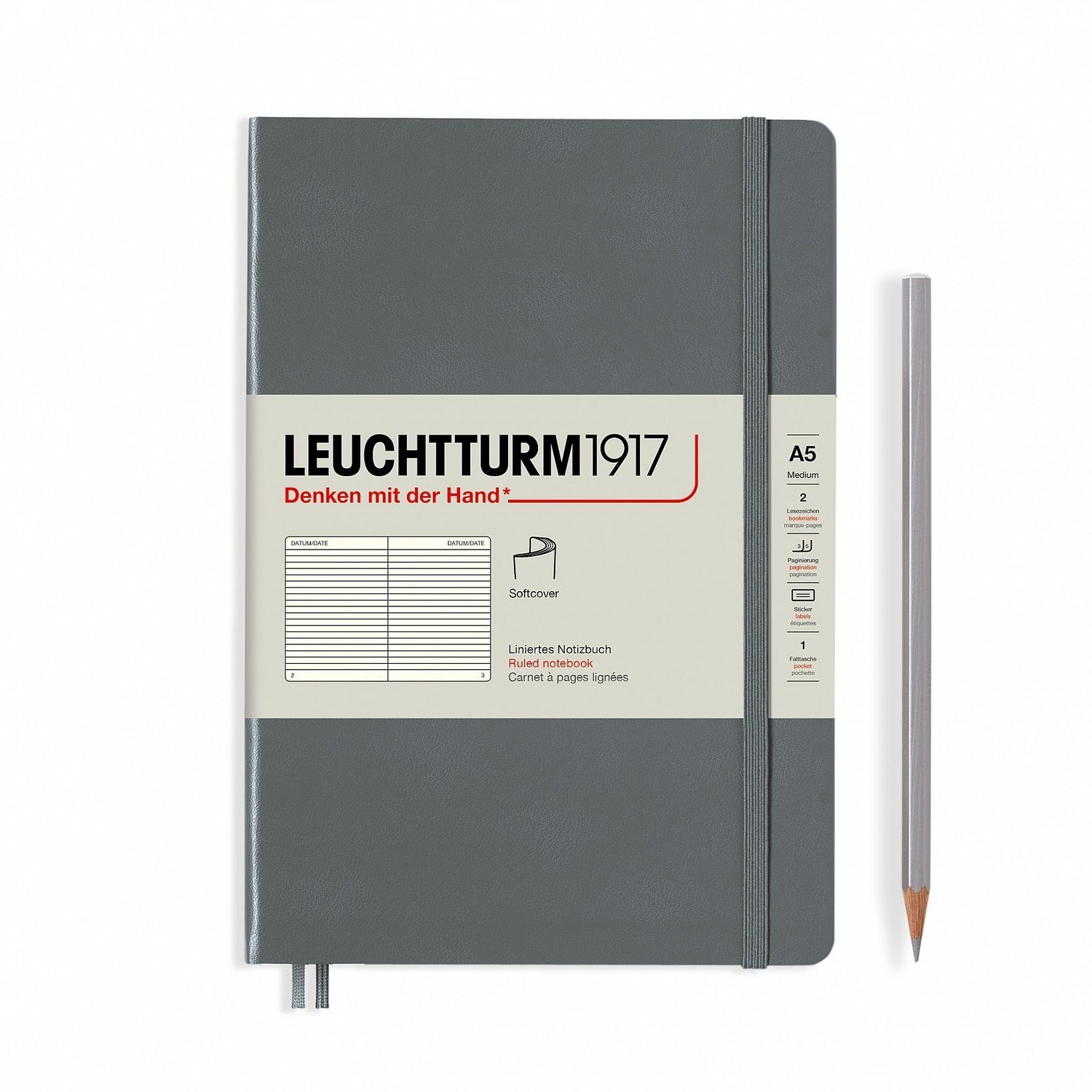 Agenda BUJO punctata A5 Softcover - Antracit, 123 pagini BUJO, A5, punctata, softcover Leuchtturm 1917