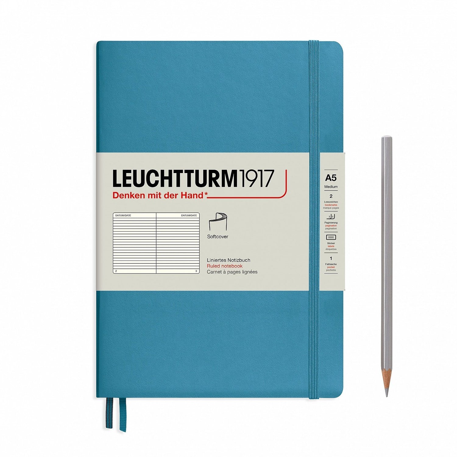 Agenda BUJO punctata A5 Softcover - Nordic Blue, 123 pagini BUJO, A5, punctata, softcover Leuchtturm 1917