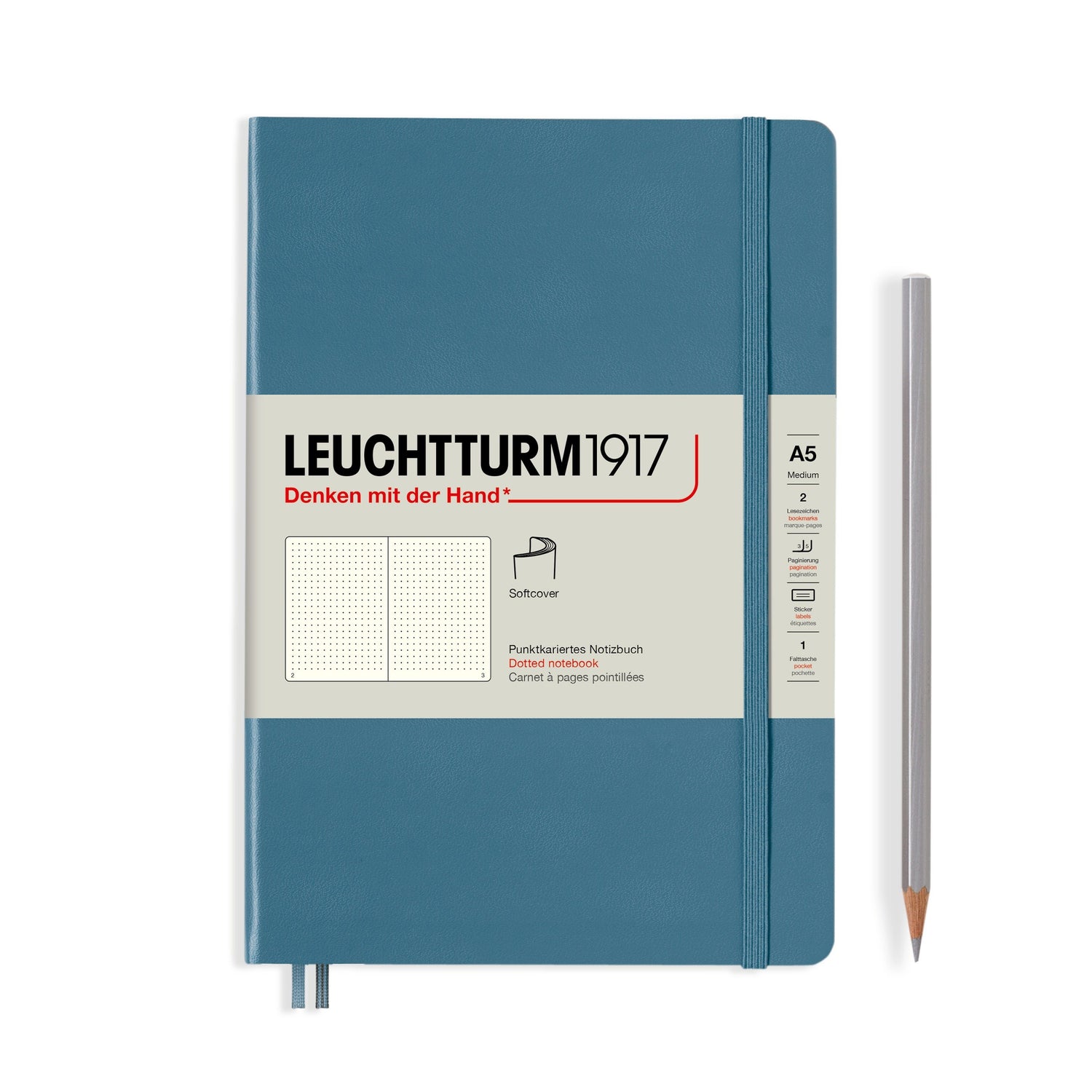Caiet Bujo A5 Rising Colors - Stone Blue softcover, 123 pagini BUJO Leuchtturm 1917