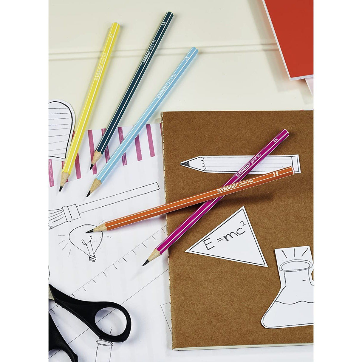 Set 3 creioane grafit cu radiera tip HB 160, roz, bleu, portocaliu Creioane grafit Stabilo