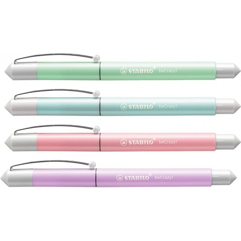Stilou Stabilo beCrazy!, turcoaz pastelat/alb + 2 rezerve, blister Pixuri Stabilo