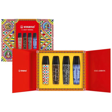 Textmarker Stabilo Boss Original Dolce&Gabbana, 4 bucati / set, cutie premium din carton, editie limitata