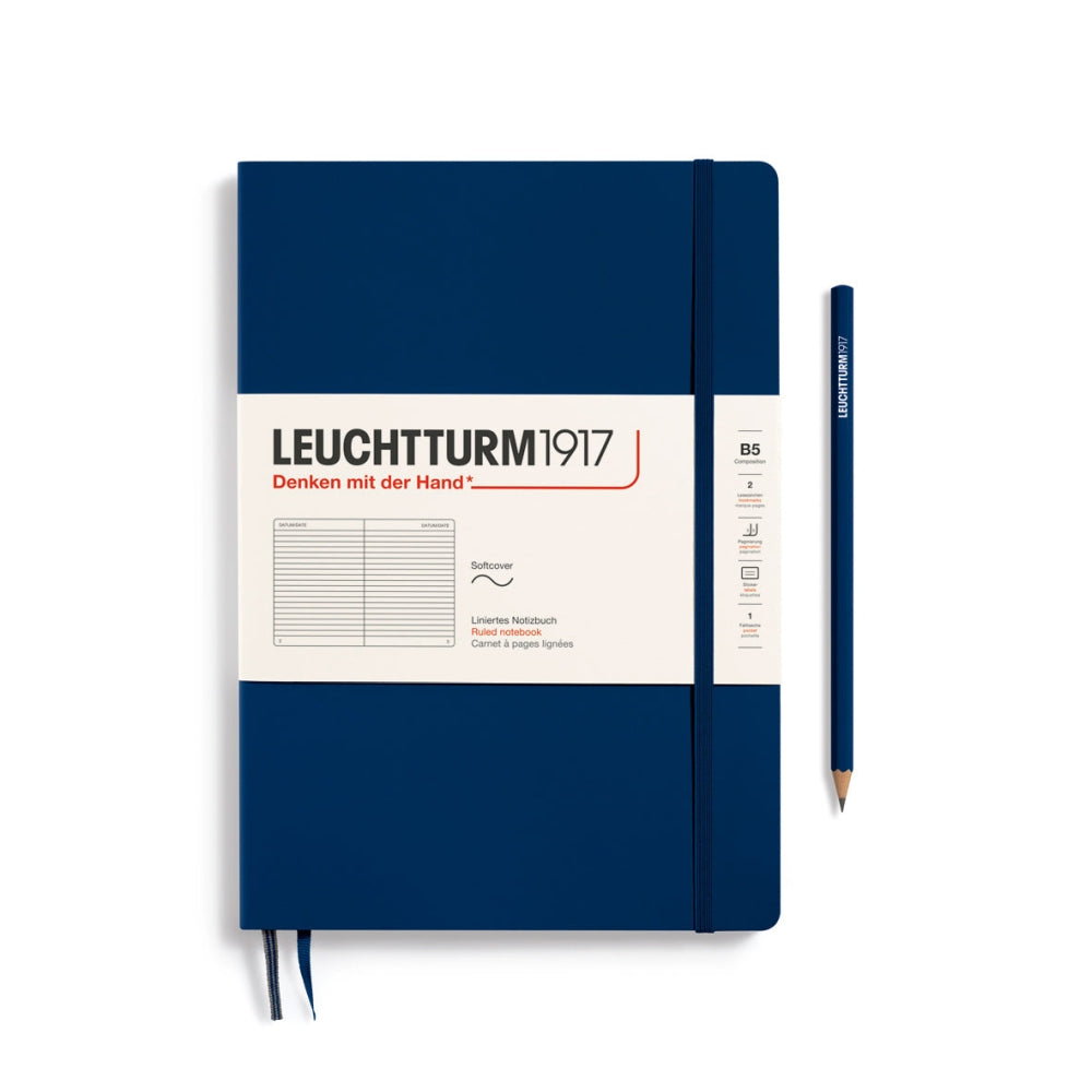Caiet Leuchtturm1917 Composition, B5, necartonat, 123 pagini, dictando, albastru inchis