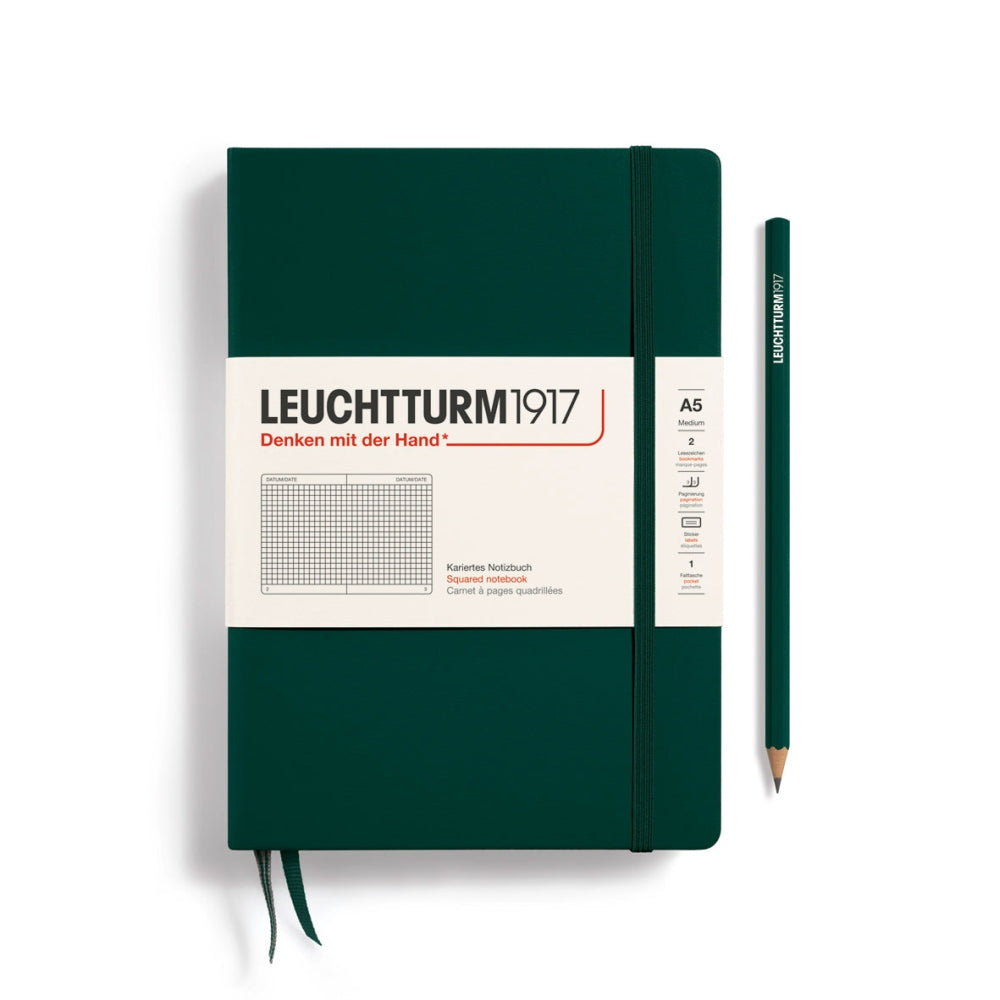 Caiet Leuchtturm1917 Medium, A5, cartonat, 251 pagini, matematica, verde inchis