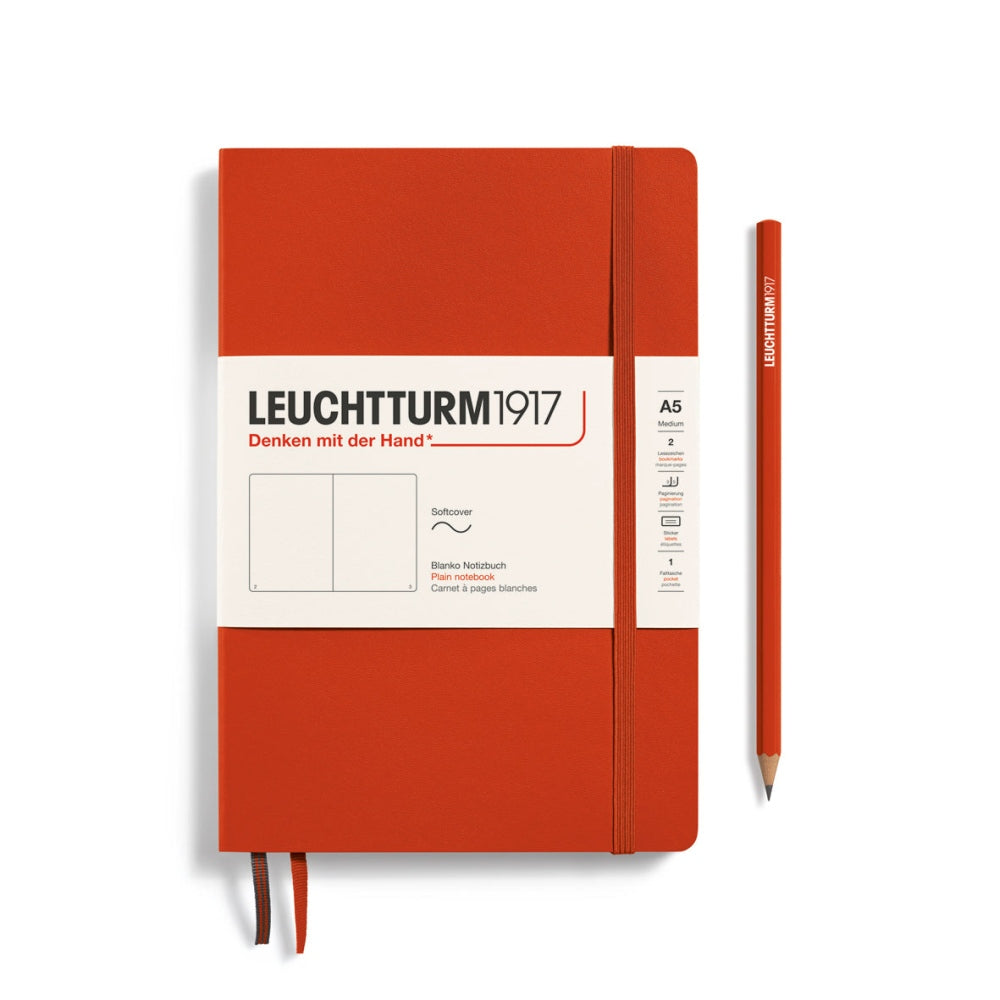 Caiet Leuchtturm1917 Medium, A5, necartonat, 123 pagini, velin, rosu intens