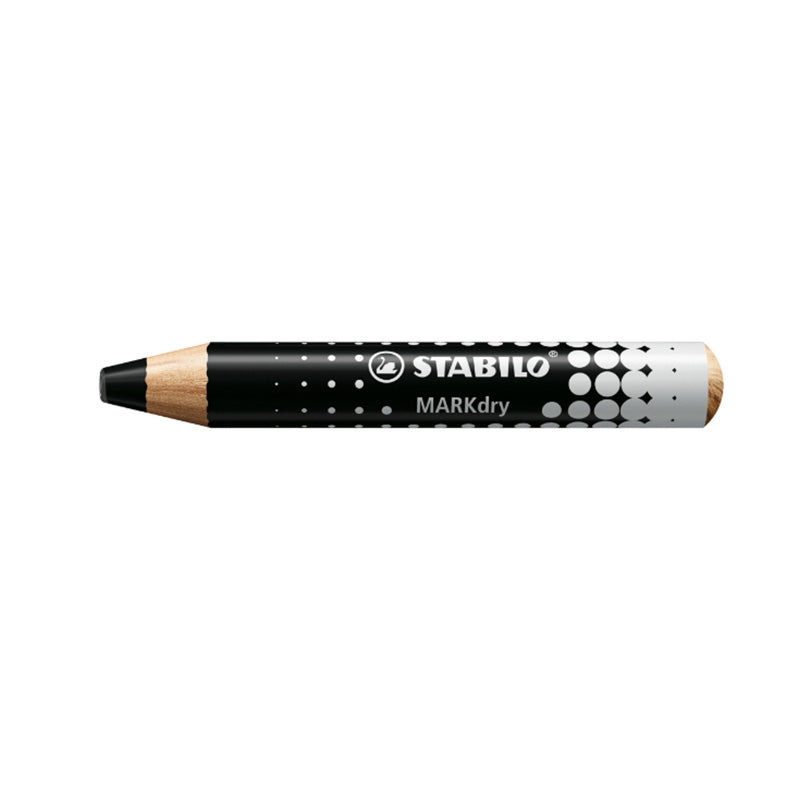 Creioane Stabilo Mark Dry pentru tabla, 4 culori, cu ascutitoare si laveta