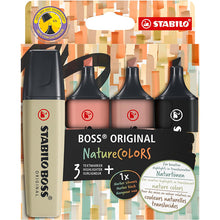 Încarcă imaginea în vizualizatorul Galerie, Textmarker Stabilo Boss Original NatureCOLORS, 4 culori / blister, negru, verde-gri pastel, negru de pamant, siena
