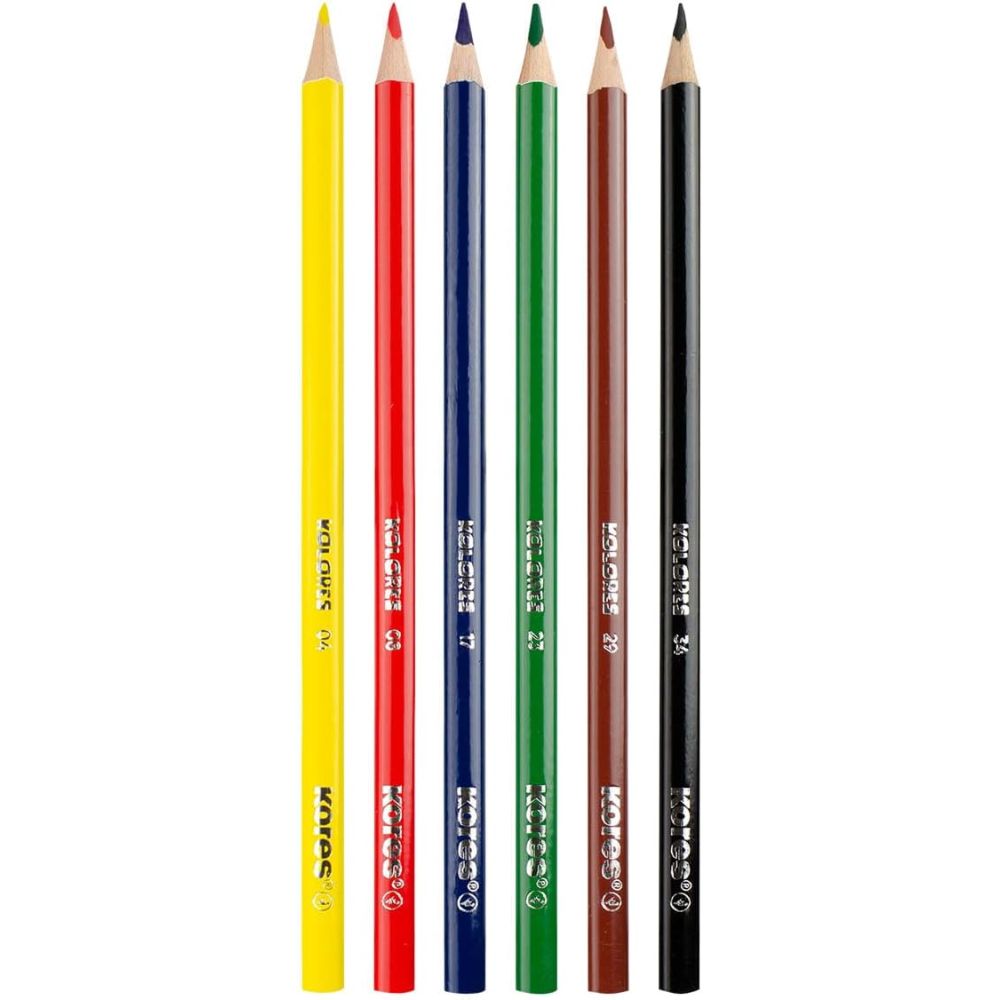 Creioane colorate Kores Kolores, 3 mm, triunghiulare, 6 bucati / set, camp pentru nume
