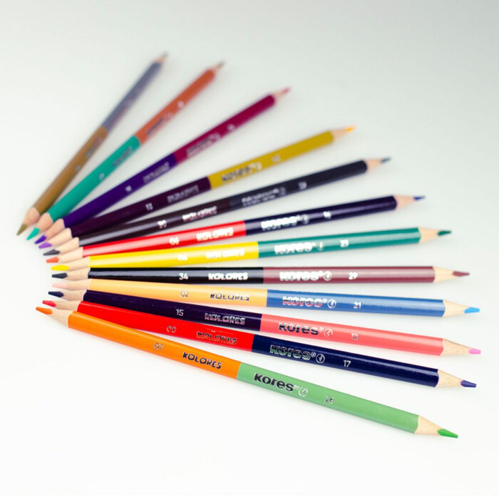 Creioane colorate Kores Kolores Duo, 3 mm, triunghiulare, 12 bucati / set, ascutitoare