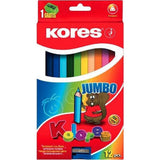 Creioane colorate Kores Jumbo, 5 mm, triunghiulare, 12 bucati / set, ascutitoare, camp pentru nume