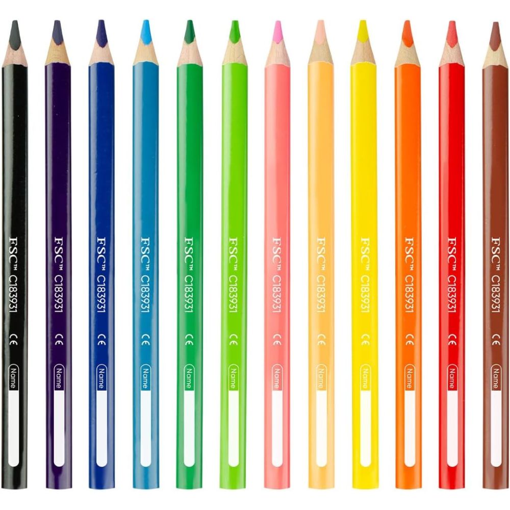 Creioane colorate Kores Jumbo, 5 mm, triunghiulare, 12 bucati / set, ascutitoare, camp pentru nume