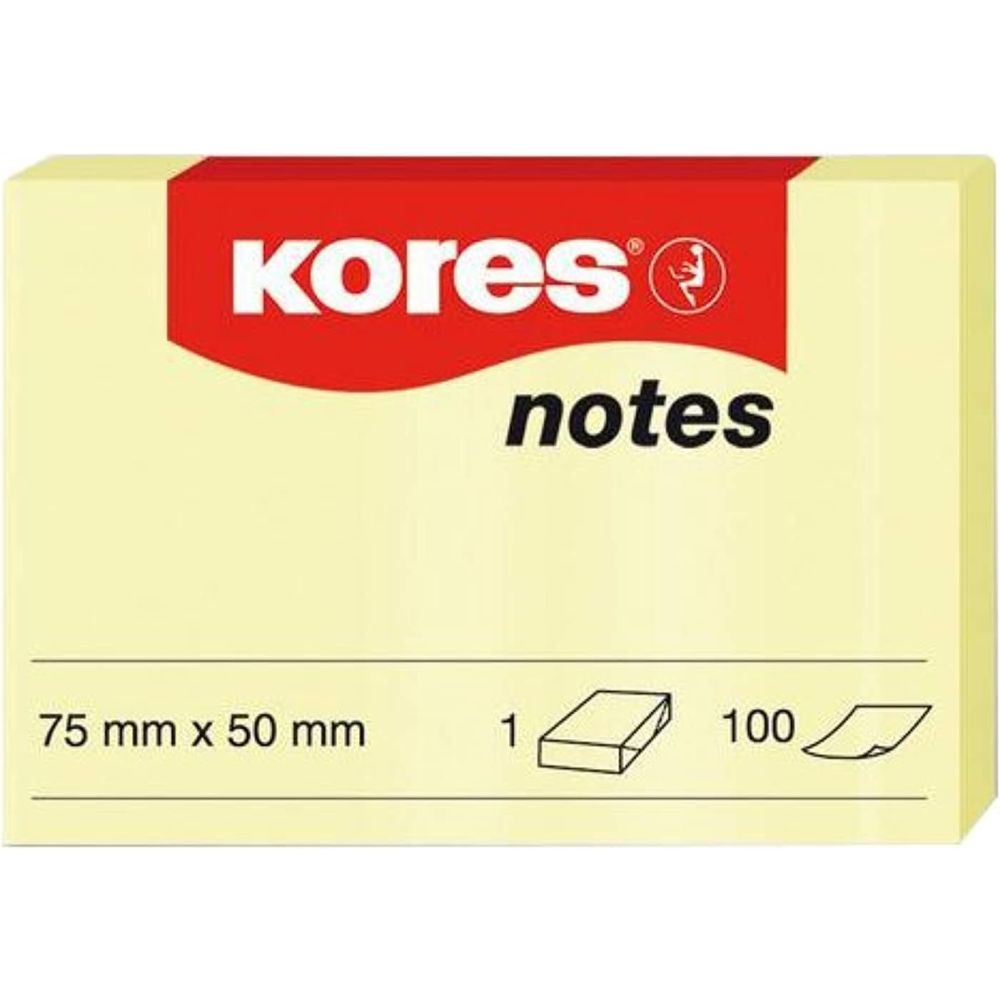 Notite adezive Kores, 75 x 50 mm, 100 file, galben