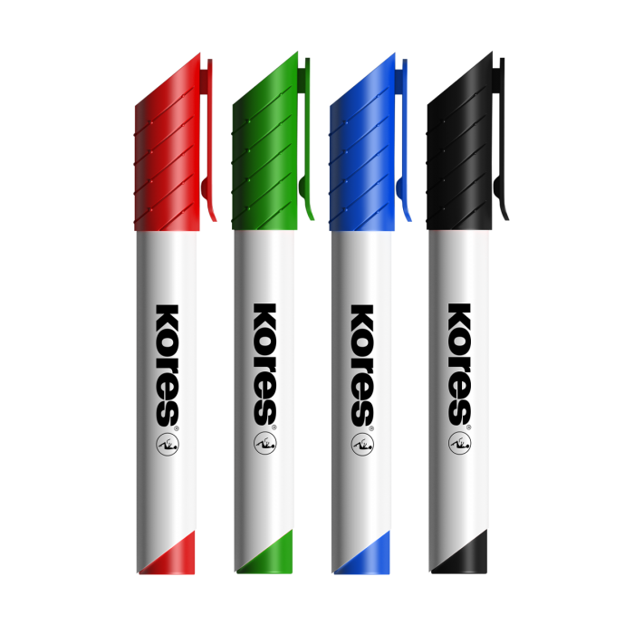 Marker pentru tabla Kores XW1, varf rotund, 3 mm, 4 culori / set, etui plastic