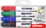Marker pentru tabla Kores XW1, varf rotund, 3 mm, 4 culori / set, etui plastic