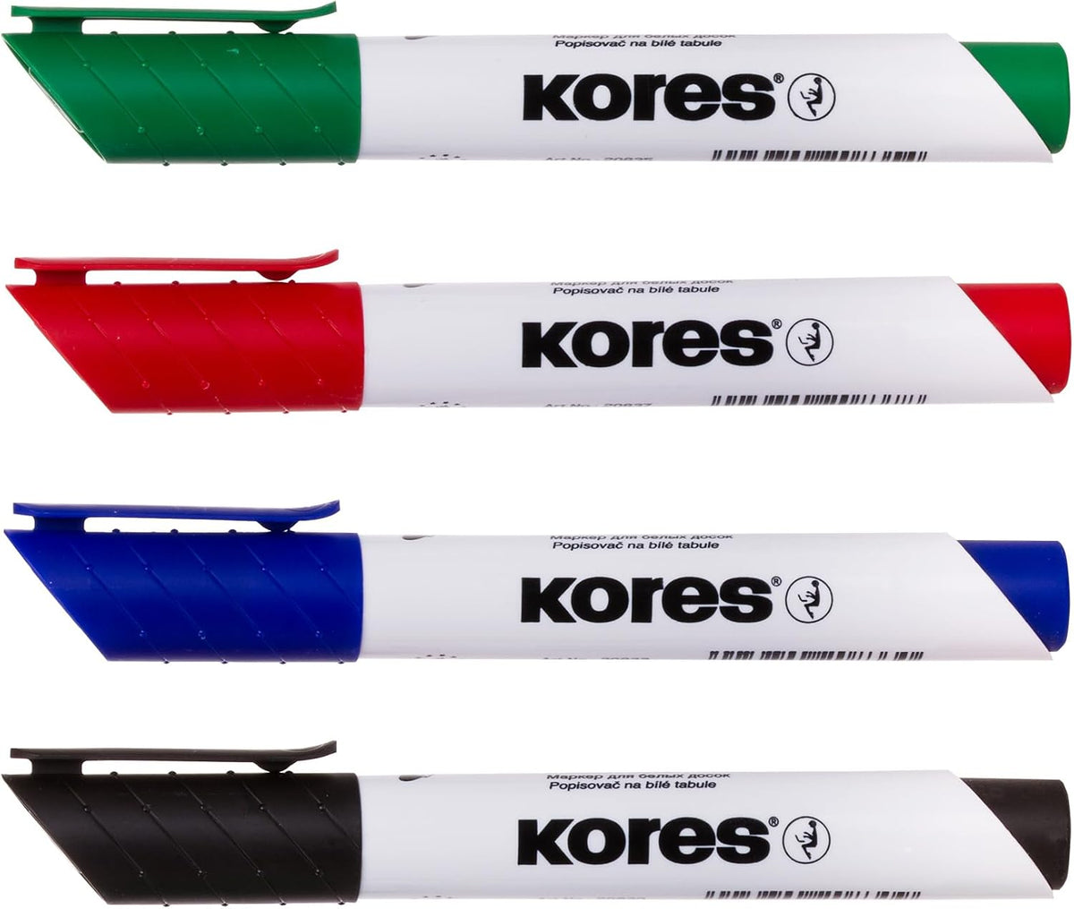 Marker pentru tabla Kores XW1, varf rotund, 3 mm, 4 culori / set, etui plastic