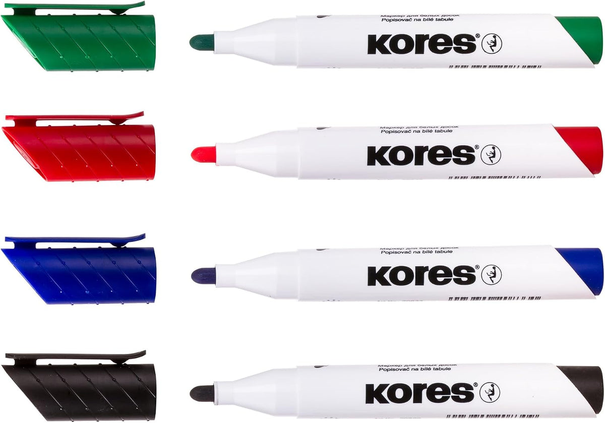 Marker pentru tabla Kores XW1, varf rotund, 3 mm, 4 culori / set, etui plastic