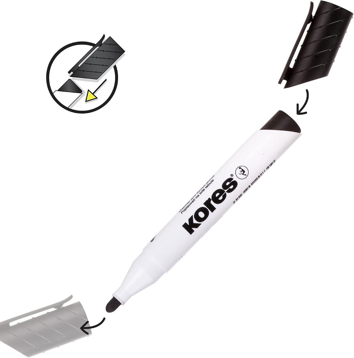 Marker pentru tabla Kores XW1, varf rotund, 3 mm, 4 culori / set, etui plastic