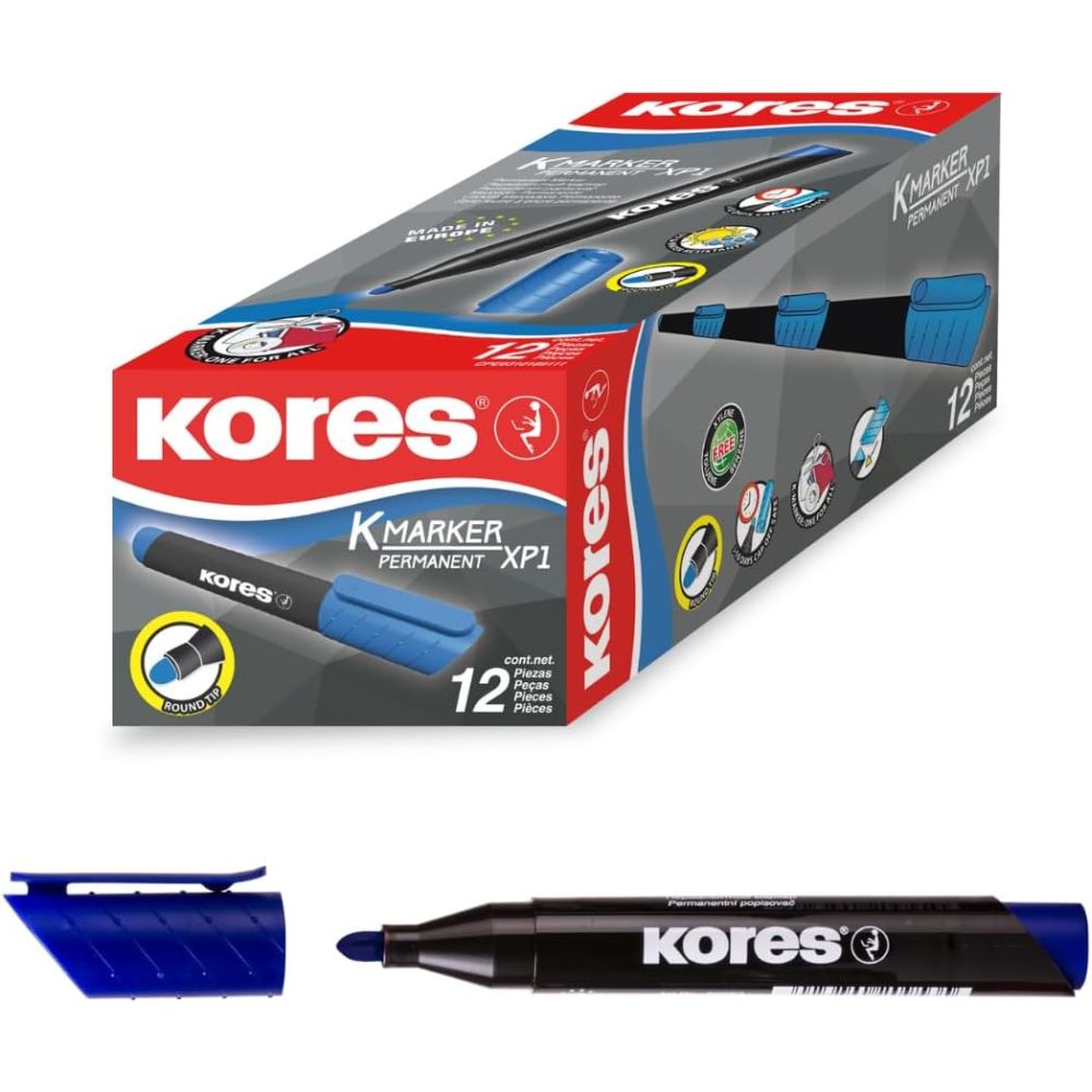 Marker permanent Kores XP 1, varf rotund, 3 mm, albastru